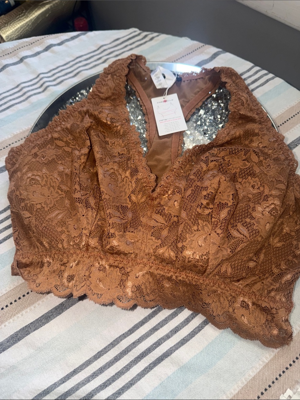 Cosabella Brown Lace V-Neck Bandeau Bralette